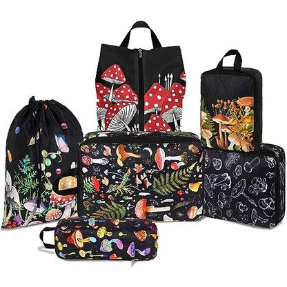 6 Pcs Compression Packing Cubes Waterproof Suitcase Travel Bag Luggage Backpack Organizer Travel Cubes for Packing-Black Mushroom - color: Black Mushroom