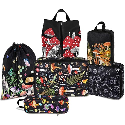 6 Pcs Compression Packing Cubes Waterproof Suitcase Travel Bag Luggage Backpack Organizer Travel Cubes for Packing-Black Mushroom - color: Black Mushroom