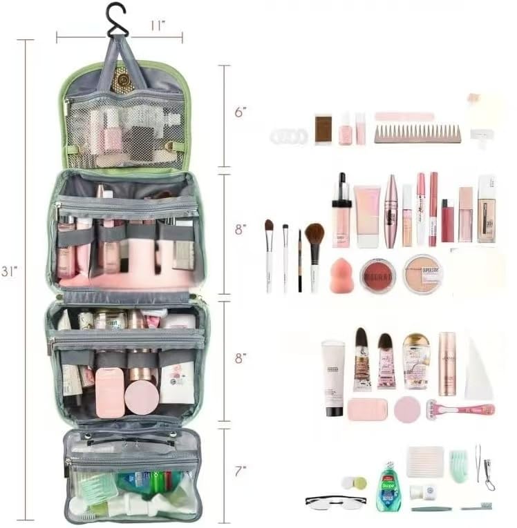 Travel Toiletry Bag for Women - Hanging Cosmetic Makeup Organizer with Clear Compartments, Water-Resistant Cosmetic Bag, Perfect for Vacation, and Daily Use (green) - color: green