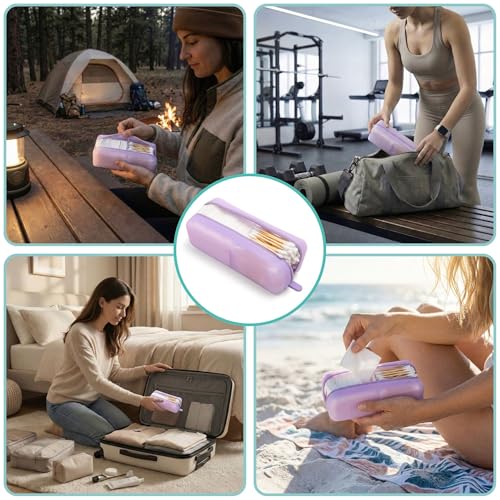 Cotton Pad Swab Travel Case, 2-in-1 Waterproof Organizer, VISFRESH (Purple) - color: Purple