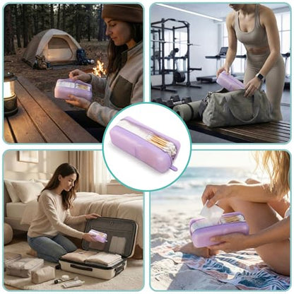 Cotton Pad Swab Travel Case, 2-in-1 Waterproof Organizer, VISFRESH (Purple) - color: Purple