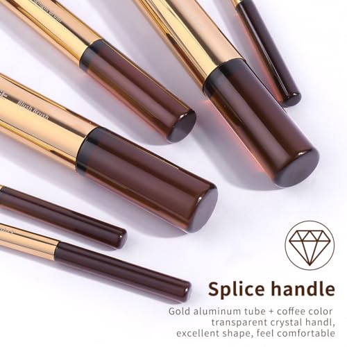 MAANGE 13 PCS Makeup Brushes Professional Make Up Brushes Premium Synthetic Powder Concealers Brushes Travel Makeup Brush Set with Case (Gold) - color: Gold