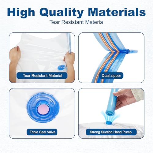 HOUSE DAY 10 Large Vacuum Storage Bags with Pump,Space Saving Vacuum Seal Bags For Clothing Travel, Vacuum Storage Bags For Clothes, Comforters, Blankets, Pillows, Moving, Reusable & Durable,Hand Pump - size: 10 Large
