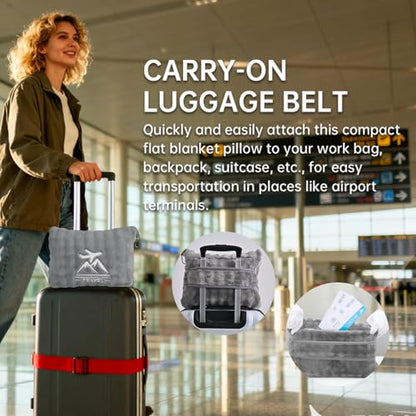 Travel Blanket and Pillow-2-in-1, Ultra-Soft&Compact,Airplane Blanket with Hand Luggage Belt and Backpack Clip,Travelers Accessories Gifts, 61x43 Inches（Gray） - color: Gray