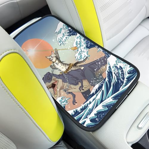 Cat and Dinosaur Car Center Console Cover,Car Armrest Pad Car Armrest Seat Box Cover Protector for Most Vehicle, SUV, Truck, Car - color: Cat and Dinosaur