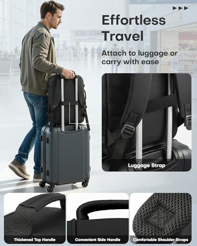 HOTOR Travel Backpack - TSA-Friendly Carry-On Backpack for Men & Women, Internal Luggage Straps & Waterproof Pocket, Perfect for Travel Essentials, Work, Commuting, 16.9" x 11.4" x 7.9", Black - size: 16.9" X 11.4" X 7.9"
