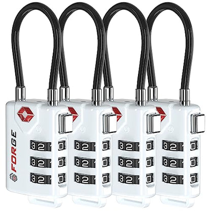 TSA Approved Cable Luggage Locks, Re-settable Combination with Alloy Body (White 4 Locks) - color: WHITE 4PK