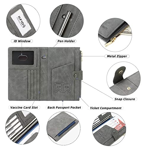 Mudono Passport and Card Holder for Women RFID Blocking Card Case Slim Travel Wallet Change Purse with Vaccine Card Slot - color: Orange