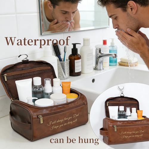Personalized Gifts for Men Toiletry Bag, Custom Engraved Travel Dopp Kit with Name Initials, Valentines Gift, Groomsmen & Best Man Gift, Father's Day, Wedding for Husband, Light Brown - color: Light Brown-01