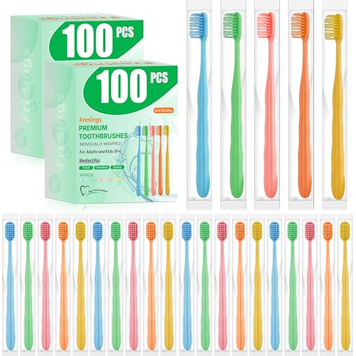 200-Pack Premium Bulk Disposable Toothbrushes, Individually Wrapped, Soft Bristles, Peanut Grip Handle for Travel, Guest Bathroom, Hotel & Emergency Kits, Family, Kids & Adults, Single Use - size: 1 Count (Pack of 200)