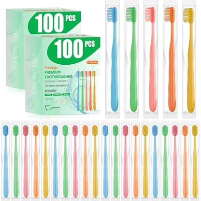200-Pack Premium Bulk Disposable Toothbrushes, Individually Wrapped, Soft Bristles, Peanut Grip Handle for Travel, Guest Bathroom, Hotel & Emergency Kits, Family, Kids & Adults, Single Use - size: 1 Count (Pack of 200)
