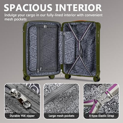 Joyway 5 Piece Luggage Set with Cup Holder, Expandable 25% Capacity, Includes Handbag, Anti Slip Wheels, Hook, Smart Carry On Suitcase for Men and Women, Spinner Travel DarkGreen - color: DarkGreen, size: 5 piece set (20/24/28inch-Handbag)