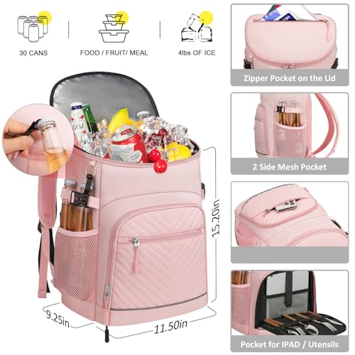 Cooler Backpack Insulated Leakproof Waterproof Backpack Cooler Bag 30/45 Cans, Large Capacity Lightweight Travel Camping Beach Backpack Cooler Ice Chest for Men and Women - color: light pink, size: 30 Cans