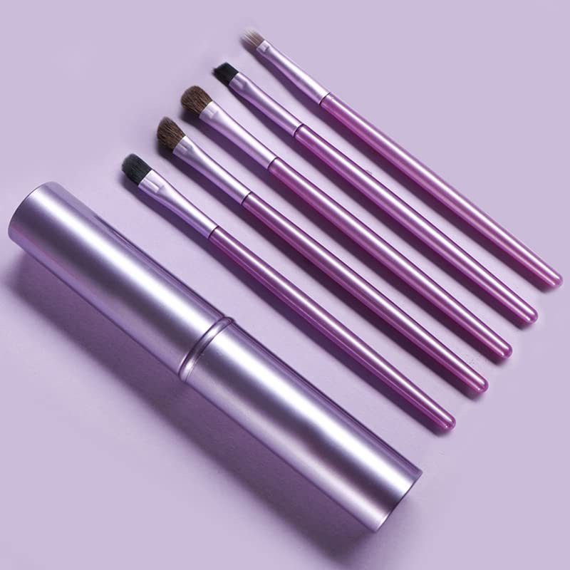 AKOAK 5 Pcs/set Travel Portable Mini Eye Makeup Brush Set Apply Eyeshadow Eyeliner Eyebrow Brush Lip Makeup Brush Set Makeup Tools (Purple) - color: Purple