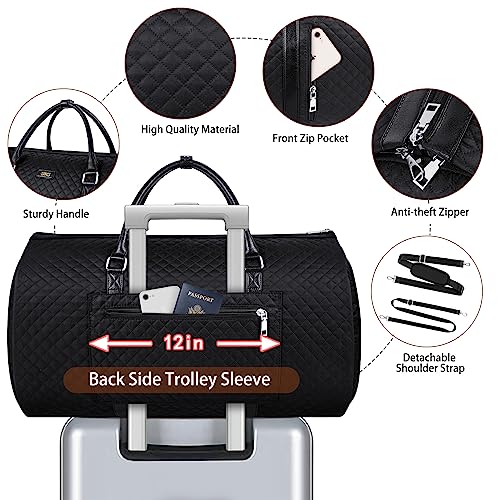 Convertible 2-in-1 Garment Bags for Travel, Carry On Garment Duffle Bag With Shoe Compartment Large Weekender Bag for Women Men Hanging Suitcase Suit Travel Duffel Overnight Bags 4pcs Set - color: C-black Diamond