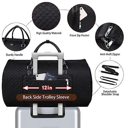 Convertible 2-in-1 Garment Bags for Travel, Carry On Garment Duffle Bag With Shoe Compartment Large Weekender Bag for Women Men Hanging Suitcase Suit Travel Duffel Overnight Bags 4pcs Set - color: C-black Diamond