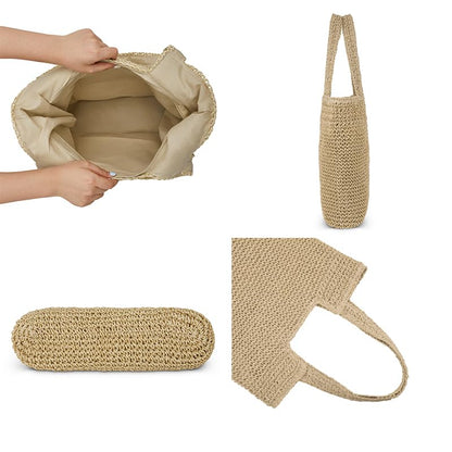 Straw Beach Tote Bag: Large Summer Boho Woven Bags - Rattan Handmade Shoulder Handbags for Women - color: Beige