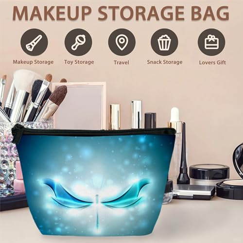 Blue Glowing Dragonfly Cosmetic Bag Abstract Makeup Bags,Travel Make up Bags for Women Girls Cute Zipper Pouch Toiletry Organizer Bag Travel Essentials - color: Blue Glowing Dragonfly