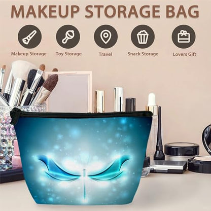 Blue Glowing Dragonfly Cosmetic Bag Abstract Makeup Bags,Travel Make up Bags for Women Girls Cute Zipper Pouch Toiletry Organizer Bag Travel Essentials - color: Blue Glowing Dragonfly