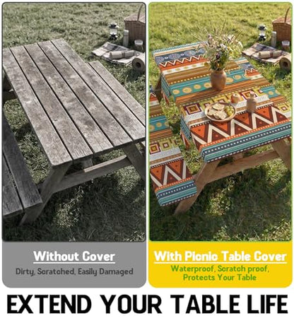 Fitted Picnic Table Cover with Bench Covers Fitted Rectangle Table Cloth Tablecloth Camping Gear Essentials Rv Accessories Road Trip Supplies Car Travel Must Have 8 Ft Foot Feet 96in Bohemian Boho - color: Yellow Boho, size: 96in