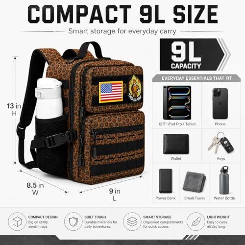 9L Mini Tactical Backpack for Men Women,Small Military Tactical Backpack for Sport,Gym,Hiking,Travel,Camping(Leopard) - color: Leopard
