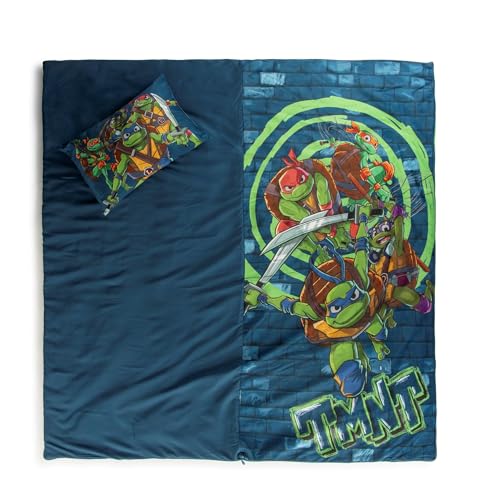 Jay Franco Kids Slumber Bag and Pillow - 54 x 27 Inch Comfy Indoor Sleeping Bag for School and Sleepovers, 2 Piece Set, Blue - Teenage Mutant Ninja Turtles - color: Blue - Teenage Mutant Ninja Turtles