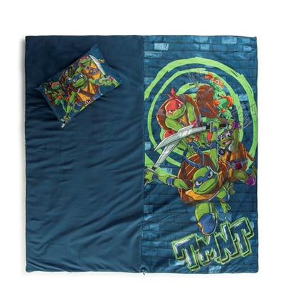 Jay Franco Kids Slumber Bag and Pillow - 54 x 27 Inch Comfy Indoor Sleeping Bag for School and Sleepovers, 2 Piece Set, Blue - Teenage Mutant Ninja Turtles - color: Blue - Teenage Mutant Ninja Turtles