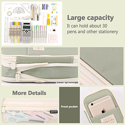 MAMUNU Expandable Pencil case with compartments, Large Capacity Pencil Cases Pencil Bag Pouch Kids Adults, Portable Pencil Case Large School Stationery Organizer, Makeup Cosmetic Bag, Green - color: Green