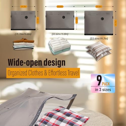 Rechargeable Wireless Pump Vacuum Bags, Portable Storage Bags for Travel and Home, Compression Packing Seal for Clothing, Clothes, Blankets, Luggage, Suitcase (9 Combo Travel Size) - size: 9 Combo Travel Size