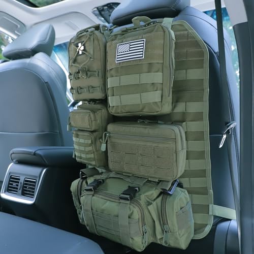 Universal Tactical Seat Back Organizer Vehicle Molle Panel Organizer Storage Bag with 5 Detachable Molle Pouch for All Vehicel Such as Jeep,Truck,SUV, Car, Ford,Chevy etc - color: Upgraded-B-Military Green