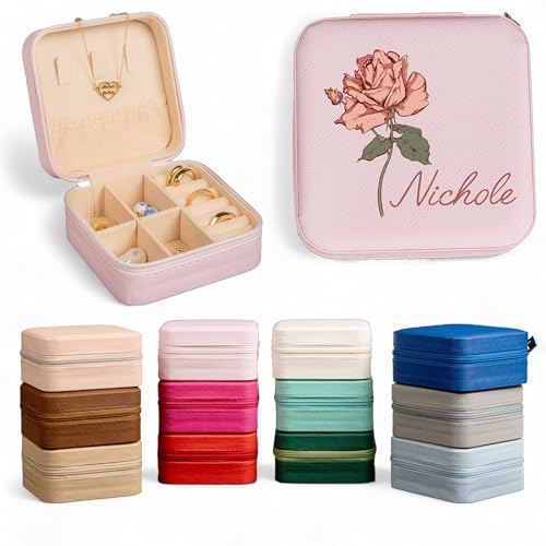 Custom Travel Jewelry Organizer, Jewelry Box, Ring Holder For Jewelry, Travel Accessories For Women, Jewerly Organizator, Bridesmaid Gifts - color: PU Leather - Color Birth Flower