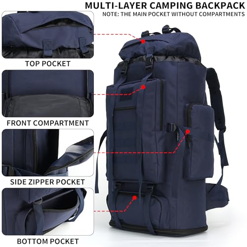 Hiking Backpack for Men 70L/100L Camping Backpack Military Rucksack Molle 3 Days Assault Pack for Climbing | Camping Backpack - color: 100l-navy