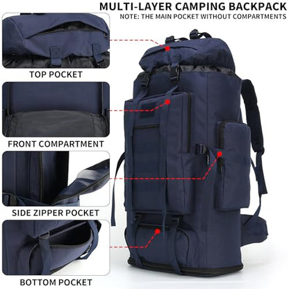 Hiking Backpack for Men 70L/100L Camping Backpack Military Rucksack Molle 3 Days Assault Pack for Climbing | Camping Backpack - color: 100l-navy
