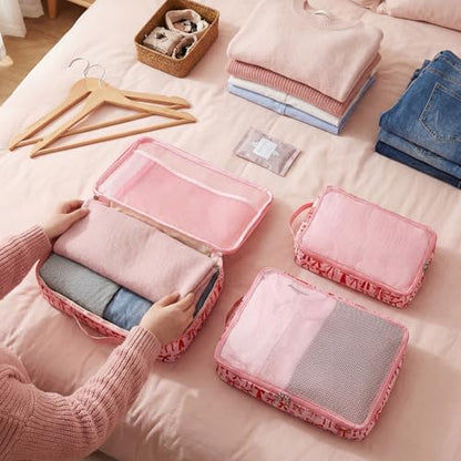 Shinylin 3 Pack Compression Packing Cubes for Travel 3 Size Clothing Bags with Mesh Window for Travel Home Underwear Clothes Accessories Organization Women(Pink bow) - style: Pink bow