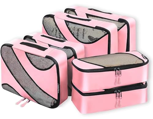 BAGAIL 6 Set Packing Cubes,Travel Luggage Packing Organizers - color: The Bright Pink, style: 6 Set
