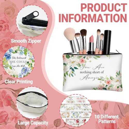 30 Pcs Inspirational Makeup Bag Bulk for Women Flower Motivational Canvas Zipper Makeup Bags Reusable Cosmetic Pouch for Spring Mother Day Appreciation Gifts - style: Inspirational