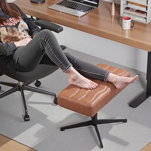 VECELO Under Desk Footrest, PU Ergonomic Foot Rest with Comfort Padding, Height Adjustable for Relieving Leg Pain, Stiffness, and etc, Brown - color: Brown