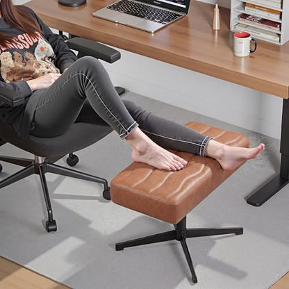 VECELO Under Desk Footrest, PU Ergonomic Foot Rest with Comfort Padding, Height Adjustable for Relieving Leg Pain, Stiffness, and etc, Brown - color: Brown