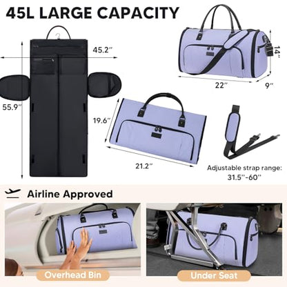 Vessgra Garment Bag for Airplane Travel, Carry On Garment Duffle Bags for Women, 2 in 1 Travel Suit Bag with Shoes Compartment Carry on Bag Hanging Garment Bag Travel with Shoulder Strap,Purple - color: Purple