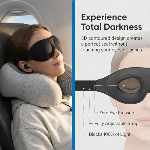 Must-Have Travel Kit Memory Foam Neck Pillow with Adjustable Fit & Removable Cover, 3D Contoured Sleep Mask, Reusable Noise-Reducing Earplugs & Storage Bag, Perfect Travel Essentials Set