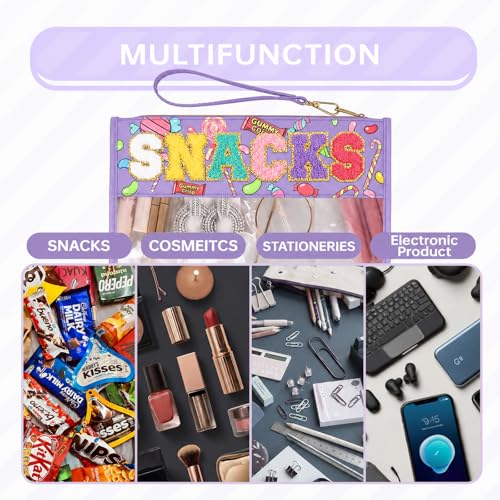 Siwara Snack Bags Clear Pouch Travel Makeup Bag Chenille Letter Bags for Zipper Pouch Clear Cosmetic Bag Clearly Tote Bag Makeup Travel Bags for Women - color: Candy-Purple