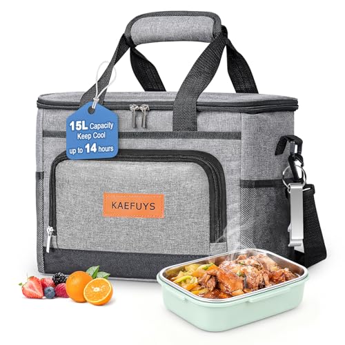 Insulated Cooler Bag for Men Women, 15L Soft Cooler Bag with Adjustable Shoulder Strap, Leakproof for Work, Camping, Travel, Picnic