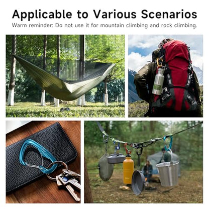 Heavy Duty Carabiner Clip Hook 8KN (1763 lbs), 2 PCS Ultra-Light Aluminum Caribeaners with Double Door D Ring Shape, for Hammock, Camping, Hiking, Backpacking, Dog Leash, Keychain Clip - style: 2#Lake Blue-2pc