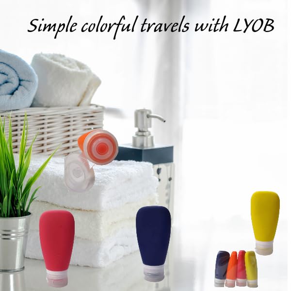 Travel Bottles for Toiletries, TSA Approved 3 oz Leak Proof Silicone Soft Refillable Squeeze Travel Size Containers BPA Free for Cleansers, Lotions, Shampoo, Conditioner (red,yellow,blue,orange) - color: Red-Yellow-Navy Blue-Orange