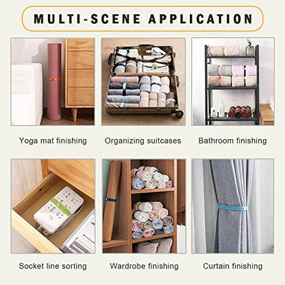 LELE LIFE 30Pcs Roll-up Clothes Storage Elastic Band, Adjustable Clothing Storage Strap with Button and Buttonholes, Travel Luggage Space Saver, Drawer and Closet Organizer, White - color: White