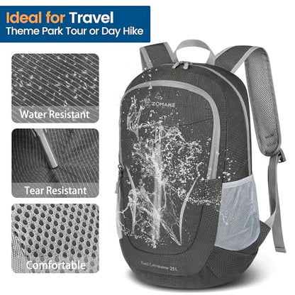 ZOMAKE Ultra Lightweight Packable Backpack 25L, Foldable Hiking Backpacks Water Resistant Small Folding Daypack for Travel(Dusty grey) - color: Dusty Grey