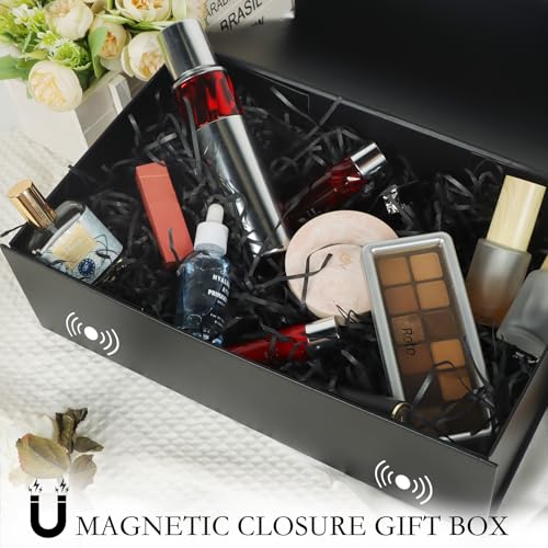 LFBOX Black Gift Box with Magnetic Lids 13.8x8.3x4.4 in, Large Bridesmaid Groomsman Proposal Boxes 1 Pack, Collapsible Rectangle Storage Box - color: Black, size: 1 count (Pack of 1)