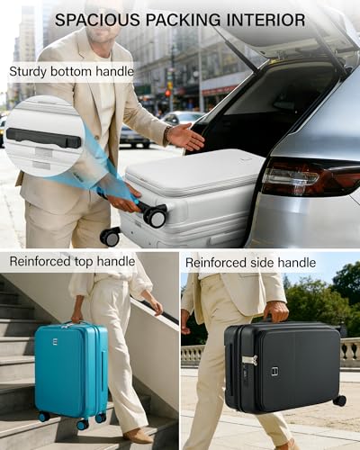 Hanke 28 Inch Expandable Checked Luggage with Cup Holder and Charger Port, Top Opening Hard Shell Large Suitcases with Wheel, Big Travel Rolling Suitcase Trunk Luggage with Lock,Smoke White - color: Smoke White, size: Expandable 28 Inch