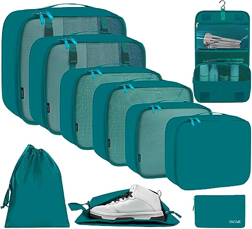 BAGAIL 6 Set/8 Set/10 Set Packing Cubes Various Sizes Packing Organizer for Travel Accessories Luggage Carry On Suitcase - color: 10-Teal, style: 10 Set-full Mesh