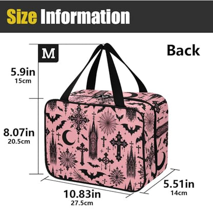 MNSRUU Hanging Toiletry Bags for Women Travel, Black Gothic Moon Spider Webs and Bats Toiletry Organizer Portable Travel Clear Wash Makeup Cosmetic Bag - color: Bats I8897